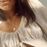 Vintage Stainless Steel Chain Necklace with Embossed Stereoscopic Flowers