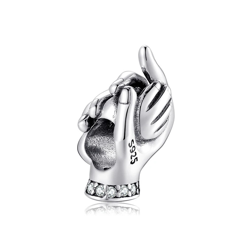 925 Sterling Silver Baby Footprint Heart Beads for Bracelets