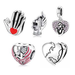 925 Sterling Silver Baby Footprint Heart Beads for Bracelets