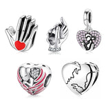 925 Sterling Silver Baby Footprint Heart Beads for Bracelets