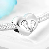 925 Sterling Silver Baby Footprint Heart Beads for Bracelets