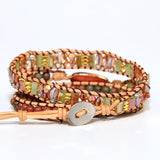 Red Natural Stone Heart Charm Leather Bracelet