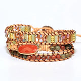 Red Natural Stone Heart Charm Leather Bracelet