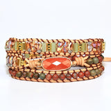 Red Natural Stone Heart Charm Leather Bracelet