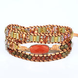 Red Natural Stone Heart Charm Leather Bracelet