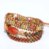 Red Natural Stone Heart Charm Leather Bracelet