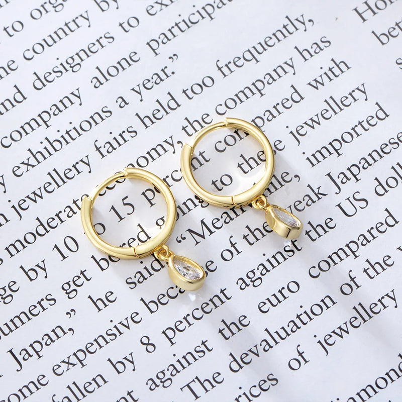 Joker Earrings 925 Sterling Silver Chain Water Droplets Cz Zircon Jewelry