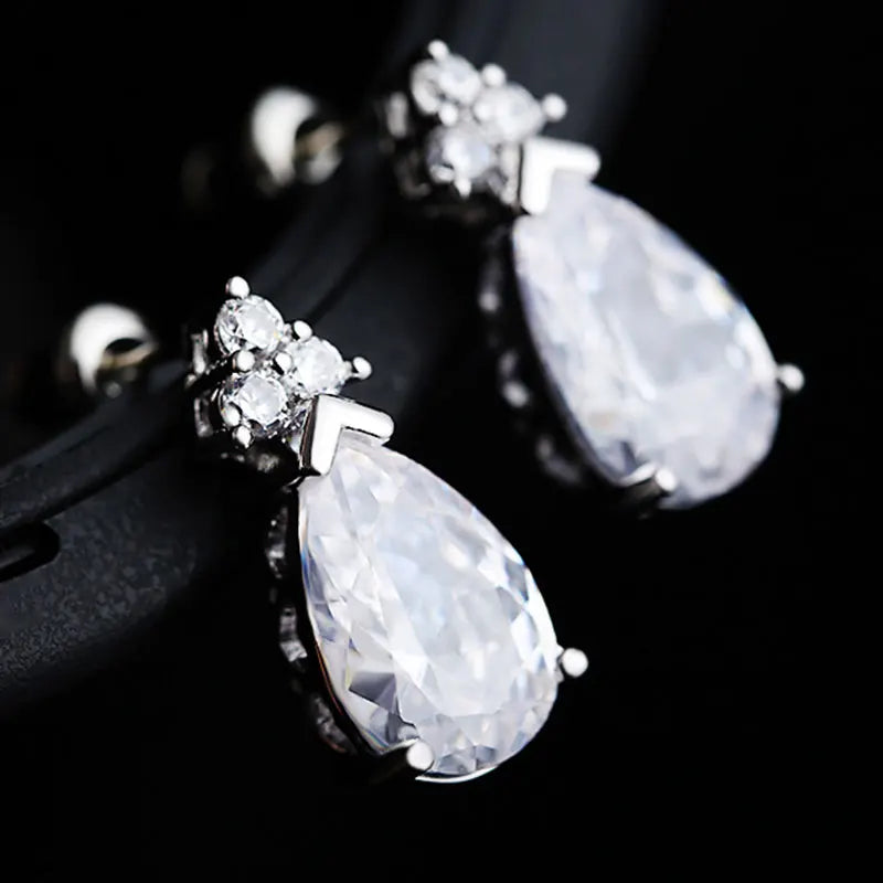 Crystal Round Stud Earrings Vintage Silver Wedding Jewelry