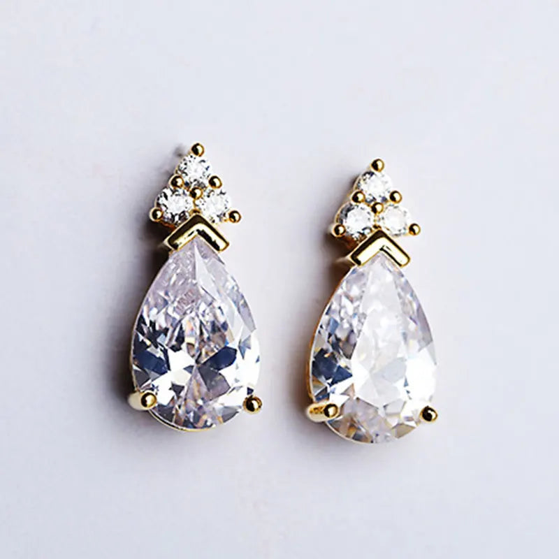 Crystal Round Stud Earrings Vintage Silver Wedding Jewelry