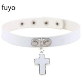 2021 Gothic Leather Choker Female Collar Women Punk Chain Cross Necklace