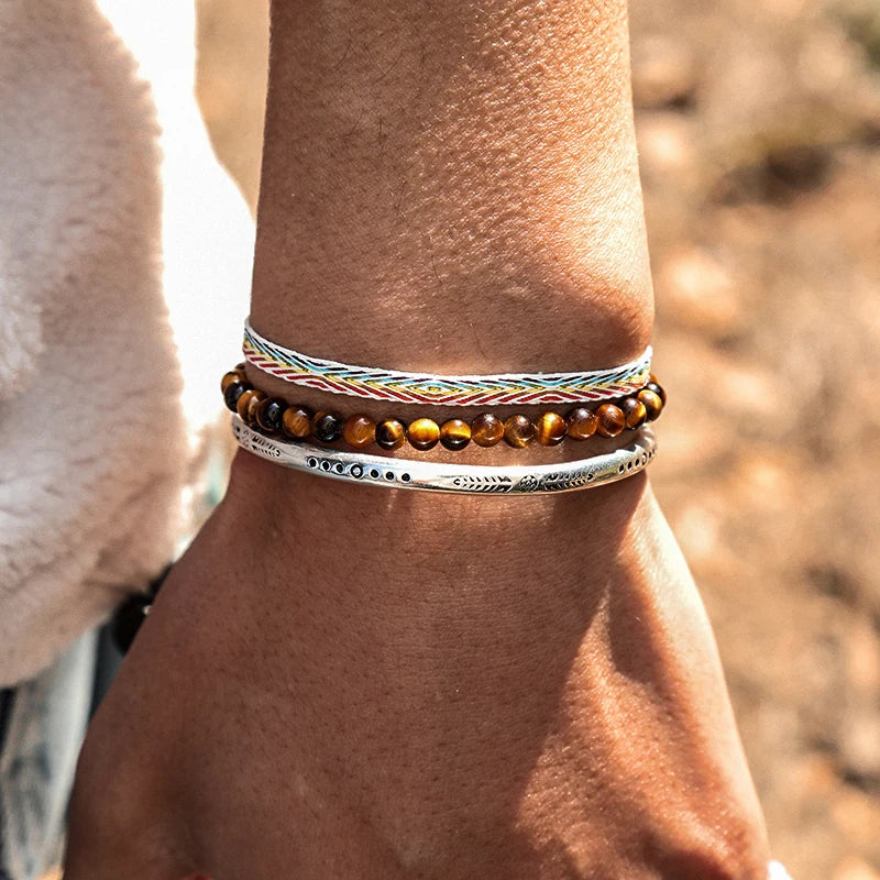 2021 Hot Lucky Knot Rope Bohemia Tiger Eye Beads Adjustable Bracelet Set