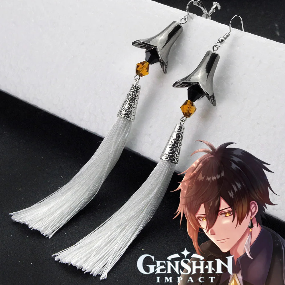 Genshin Impact Zhongli Tartaglia Earrings Cosplay Jewelry Props