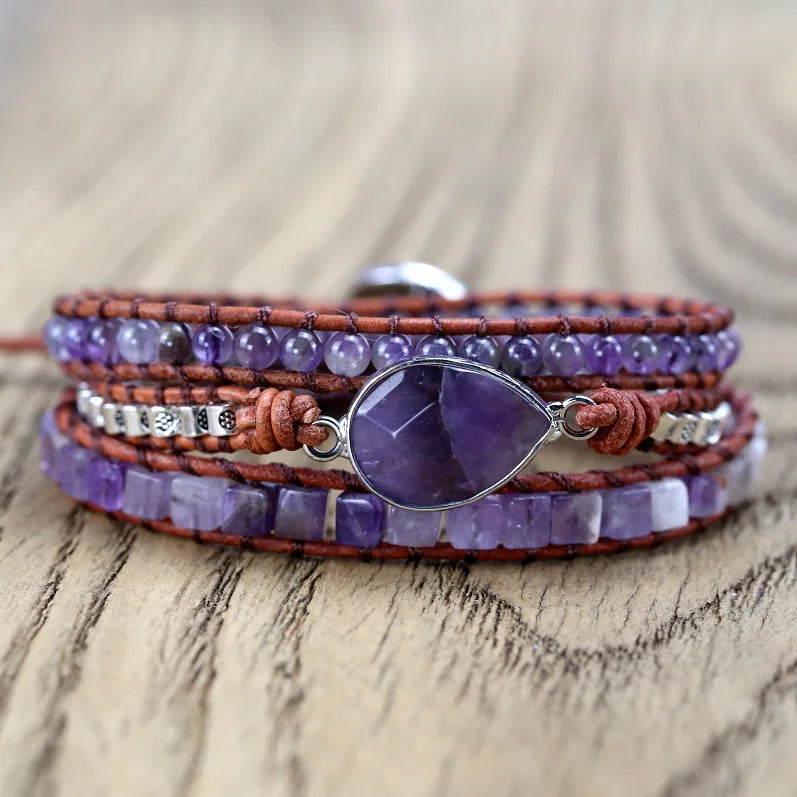Retro Natural Amethyst Beads Bracelet Handmade Bohemian Bracelet for Women