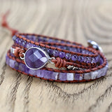 Retro Natural Amethyst Beads Bracelet Handmade Bohemian Bracelet for Women