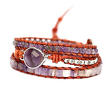 Retro Natural Amethyst Beads Bracelet Handmade Bohemian Bracelet for Women