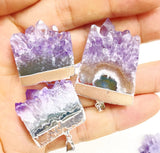 Natural Gemstone Amethyst Slice Druzy Pendant Charms for DIY Jewelry Making