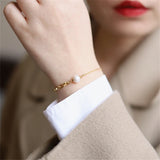 Titanium Steel Plating 18K Chain Zircon Pearl Bracelet for Women