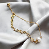 Titanium Steel Plating 18K Chain Zircon Pearl Bracelet for Women