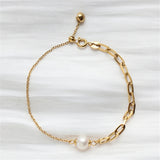 Titanium Steel Plating 18K Chain Zircon Pearl Bracelet for Women