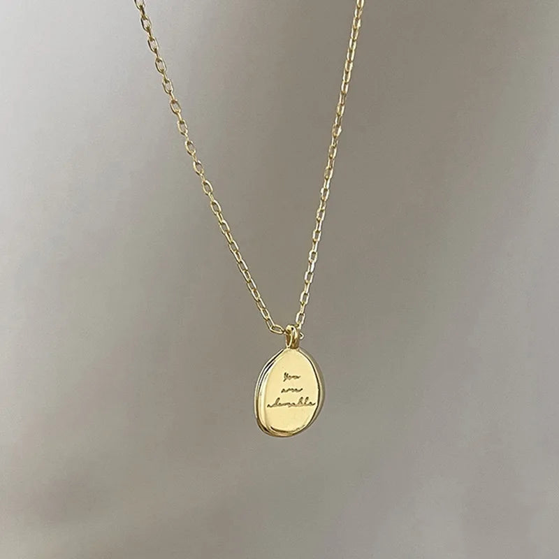 925 Sterling Silver Necklace English Alphabet Round Card Pendant Choker Jewelry