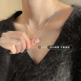 925 Sterling Silver Necklace English Alphabet Round Card Pendant Choker Jewelry