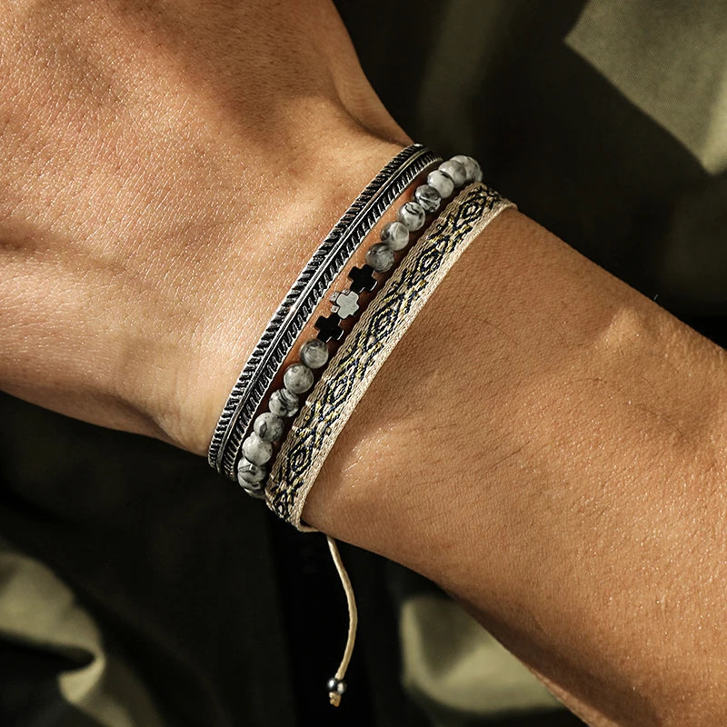 Tibetan Buddhism Rope Bracelet & Bangle Silver Leaf Cuff Bracelets