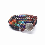 Vintage Leather Bracelets Matte Stone 3 Strands Wrap Bracelets