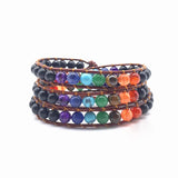 Vintage Leather Bracelets Matte Stone 3 Strands Wrap Bracelets