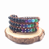 Vintage Leather Bracelets Matte Stone 3 Strands Wrap Bracelets