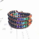 Vintage Leather Bracelets Matte Stone 3 Strands Wrap Bracelets