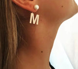 Personalized Name Stud Earrings with Pearl - Custom Letter Jewelry for Women