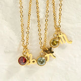 Zodiac Sign Birthstones Pendant Necklaces For Women Plated Stainless Steel