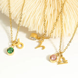 Zodiac Sign Birthstones Pendant Necklaces For Women Plated Stainless Steel
