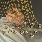 Zodiac Sign Birthstones Pendant Necklaces For Women Plated Stainless Steel