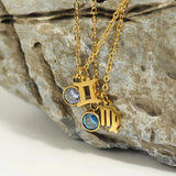 Zodiac Sign Birthstones Pendant Necklaces For Women Plated Stainless Steel