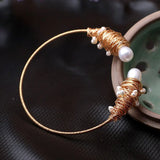 14K Plated Pearl Charm Cuff Bangle for Women