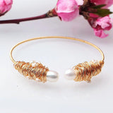 14K Plated Pearl Charm Cuff Bangle for Women