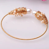 14K Plated Pearl Charm Cuff Bangle for Women
