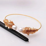 14K Plated Pearl Charm Cuff Bangle for Women