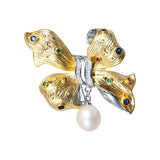 14k Plated Natural Pearl Butterfly Deer Brooch Women Costume Jewelry