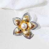 14k Plated Natural Pearl Butterfly Deer Brooch Women Costume Jewelry