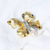 14k Plated Natural Pearl Butterfly Deer Brooch Women Costume Jewelry