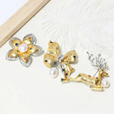 14k Plated Natural Pearl Butterfly Deer Brooch Women Costume Jewelry