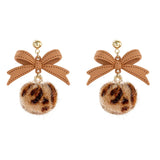 Leopard Print Hair Ball Stud Earrings Sweet Retro Style Caramel Earrings Sale