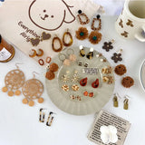Leopard Print Hair Ball Stud Earrings Sweet Retro Style Caramel Earrings Sale