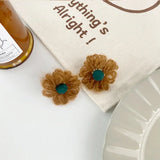 Leopard Print Hair Ball Stud Earrings Sweet Retro Style Caramel Earrings Sale