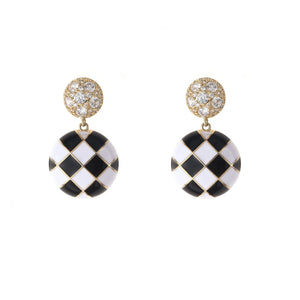 Checkerboard Zircon Inlaid Earrings - S925 Silver