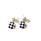 Checkerboard Zircon Inlaid Earrings - S925 Silver