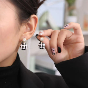 Checkerboard Zircon Inlaid Earrings - S925 Silver