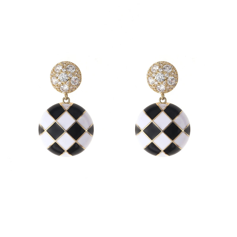 Checkerboard Zircon Inlaid Earrings - S925 Silver